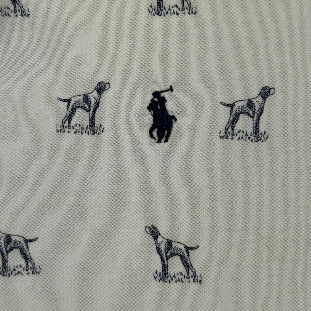 Polo Ralph Lauren Mens XXL White Pointer Dog Print‎ Classic Fit Polo Shirt